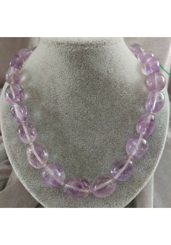 AMETHYST Necklace Pearl - ARIES PISCES Tumble Stones Zodiac MINERALS-1