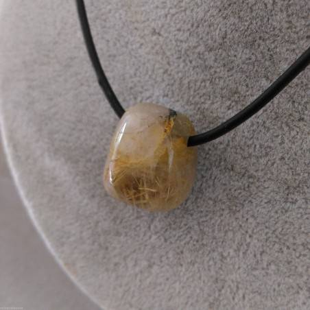 Pendant Bead in Gold Rutilated Quartz Crystal Necklace Crystal Healing Chakra A+-1
