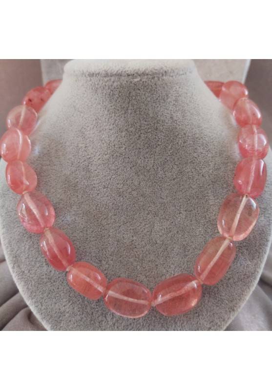 Collar Perlas de Cuarzo Rosa Rodado Colgante Cristaloterapia Joya Color-1