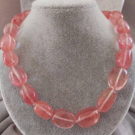 Collana Perle di Quarzo Rosa Burattato Ciondolo Cristalloterapia Gioiello Colore-1