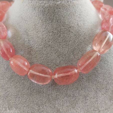 Collar Perlas de Cuarzo Rosa Rodado Colgante Cristaloterapia Joya Color-2