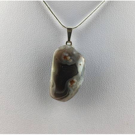 Grey AGATE Pendant Tumbled Stone Necklace High Quality A+ Chakra Reiki Zen-1