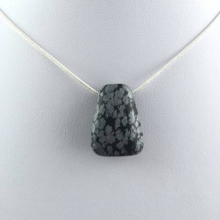 Necklace " Bead in Snow Obsidian " Pendant Zen Gift Idea Crystal Healing Gemstone-1