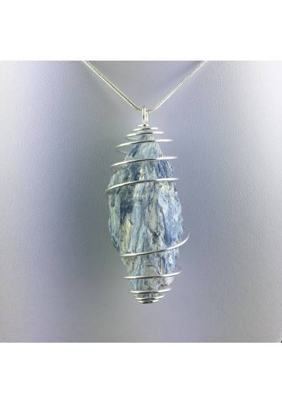 LARGE Pendant in KYANITE Hand Made on SILVER Plated Spiral Healing Chakra A+-1