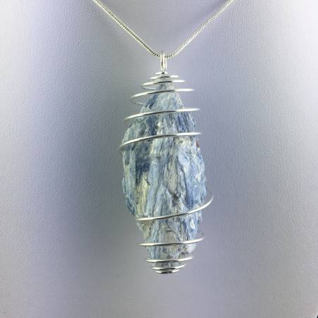 LARGE Pendant in KYANITE Hand Made on SILVER Plated Spiral Healing Chakra A+-1