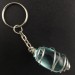 Aqua Blue OBSIDIAN Tumble Stone Keychain Keyring Hand Made on Silver Plated Spiral A+-1