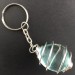 Aqua Blue OBSIDIAN Tumble Stone Keychain Keyring Hand Made on Silver Plated Spiral A+-2
