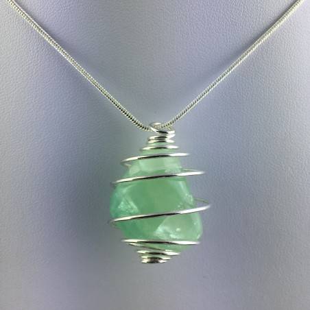 Green Fluorite Pendant - CAPRICORN Zodiac Silver Plated Spiral Necklace A+-1