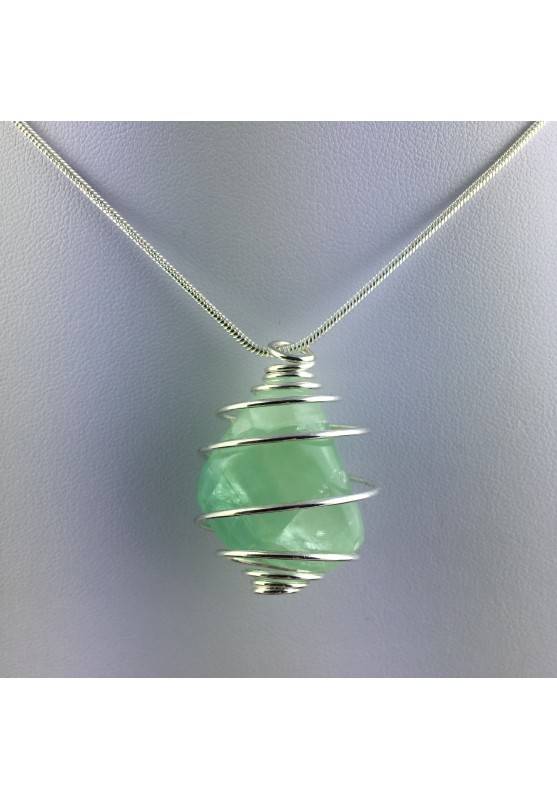 Green Fluorite Pendant Handmade Silver Plated Spiral Necklace-2