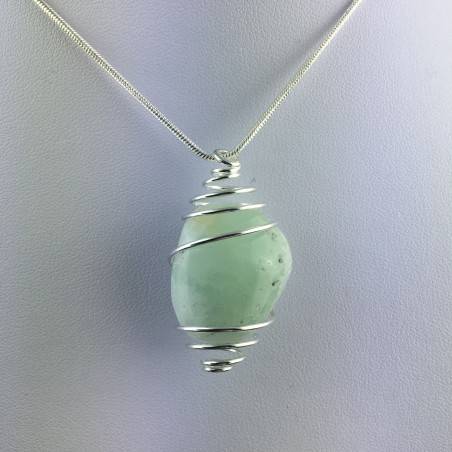 Green Fluorite Pendant Handmade Silver Plated Spiral Necklace-3
