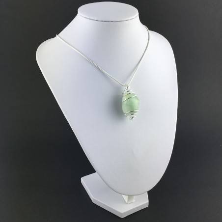 Green Fluorite Pendant Handmade Silver Plated Spiral Necklace-4