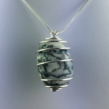 Dendritic Agate Pendant Hand Made on Silver Plated Spiral A+-1