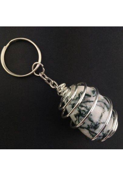Dendritic Agate Keychain Keyring - VIRGO Zodiac Silver Plated Spiral Necklace-1