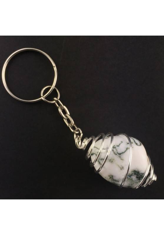 MOSS Agate Keychain Keyring Hand Made on Silver Plated Spiral A+
