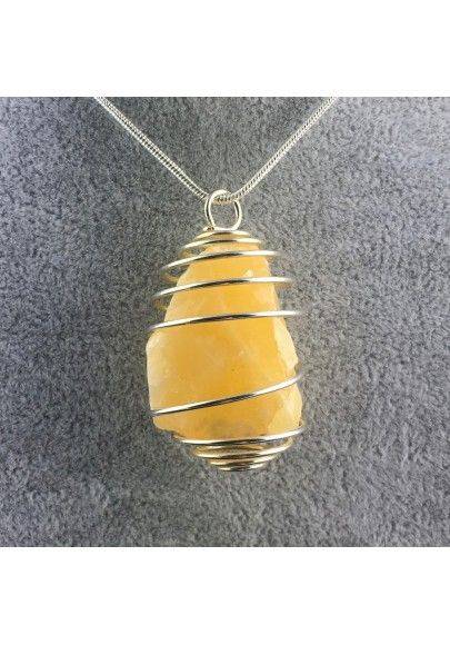 Yellow CALCITE Pendant Rough Hand Made on Silver Plated Spiral Natural Beads-1