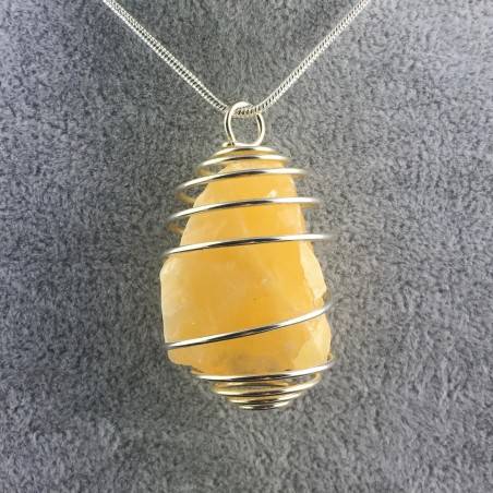 Yellow CALCITE Pendant Rough Hand Made on Silver Plated Spiral Natural Beads-1