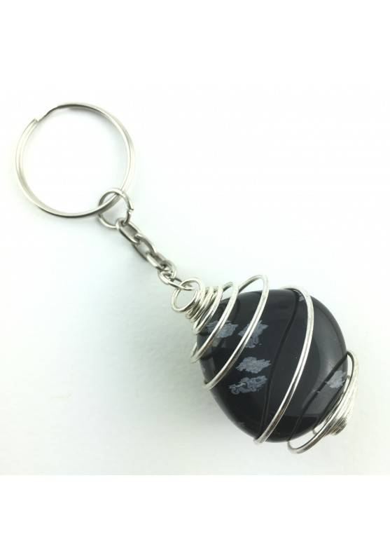 Keychain Snow Obsidian Tumbled Stones MINERALS Crystal Healing Polished-1