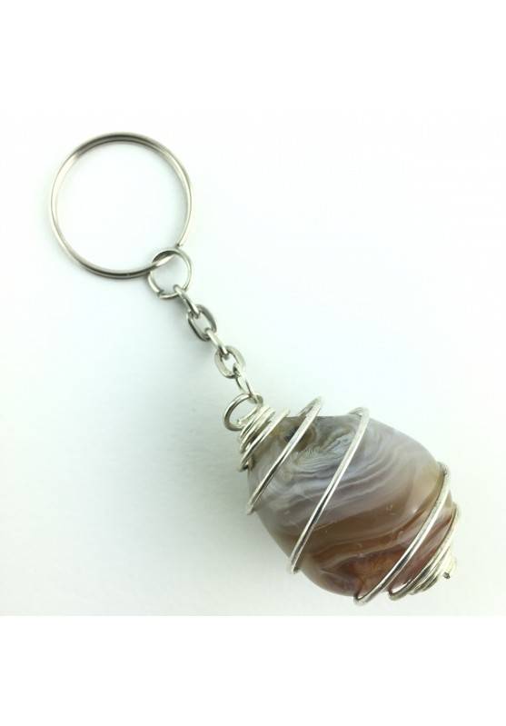Keychain Minerals Tumbled AGATE from Madagascar with fossilized water Enhydro-1