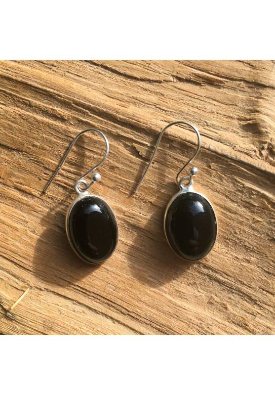 Earring of Black ONIX Tumbled smoothed on Silver 925 Crystal Healing A+-1
