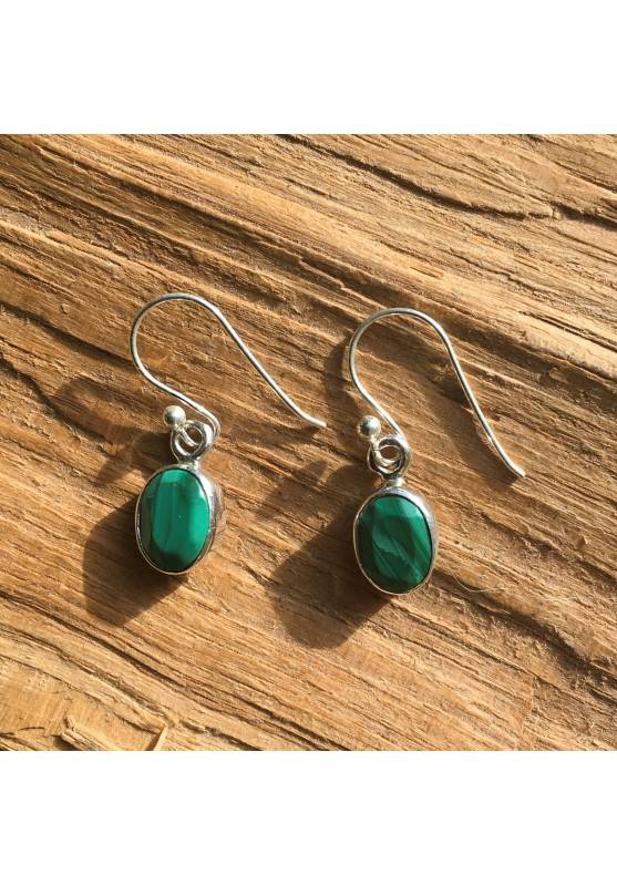 Earrings Tumbled MALACHITE Faceted Green Crystal Healing on Silver 925-1