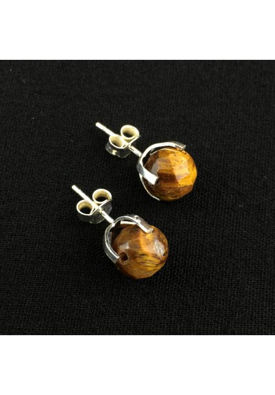 Earrings in TIGER'S EYE Faceted Crystal Healing Mineral silver plated Chakra-2