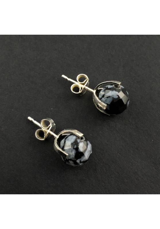 Earrings Snow Obsidian Faceted MINERALS Crystal Healing Silver Plated-1
