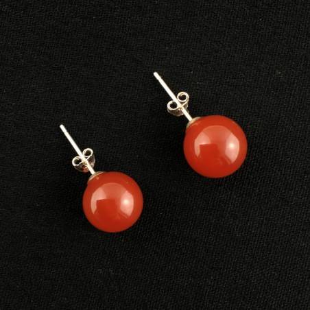 Spherical CARNELIAN Agate Earrings on Silver Reiki Chakra Crystal Therapy-2