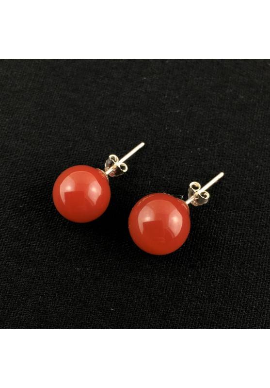 Spherical CARNELIAN Agate Earrings on Silver Reiki Chakra Crystal Therapy-1