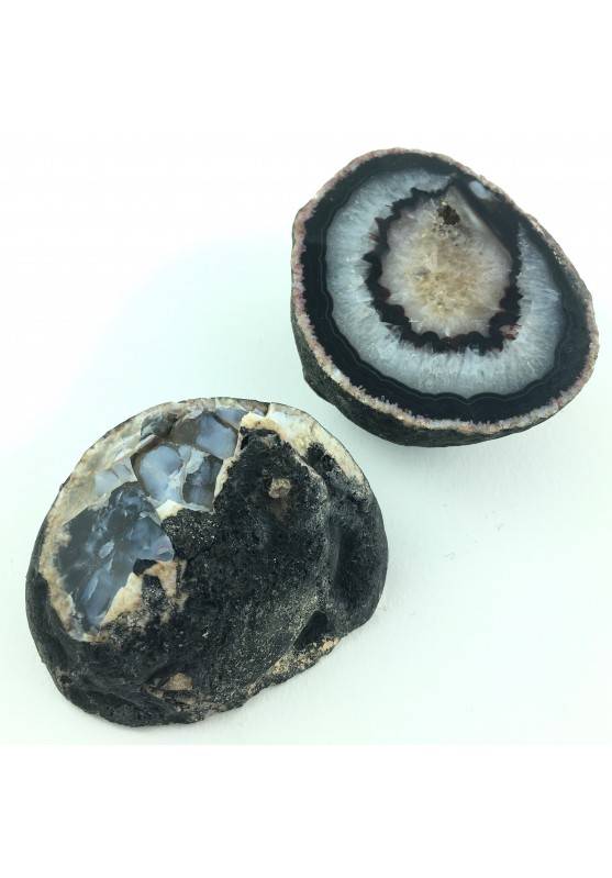 Minerales Black AGATE GEODE Pair Couple Slice Crystal Healing Home Decor 640gr-1