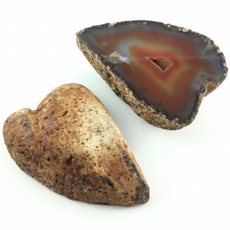 AGATE GEODE Pair Couple Slice Red Brown Crystal Healing purify Home Decor 462g-1