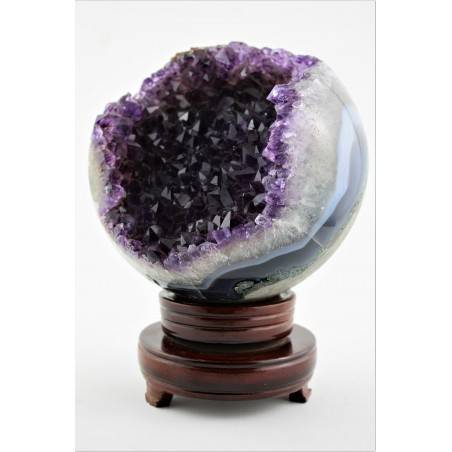 BIG AMETHYST Geode Crystal Sphere Cluster with AGATE Purple Uruguay First Grade Precious-3