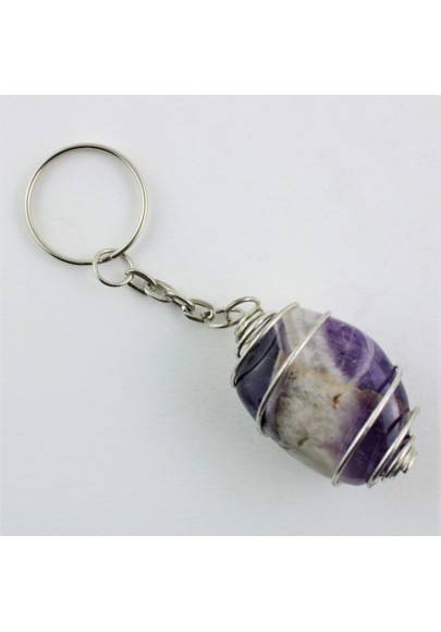 Dogtooth AMETHYST Keychain Keyring Hand Made on Silver Plated Spiral-1