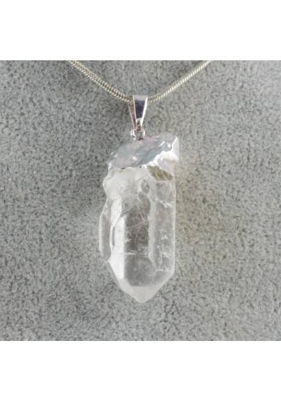 Pendant Hyaline Quartz on Silver Necklace Rock CRYSTAL PURE Point A+ Chakra-3