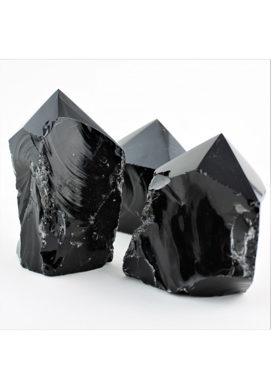 Minerales Punta OBSIDIANA Vulcanica Negra Terapia de Cristales Alta Calidad A+-1