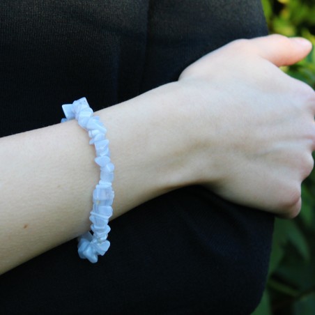Bracelet BLUE CHALCEDONY Chips Crystal Healing Chakra Reiki Zen 11g A+-4