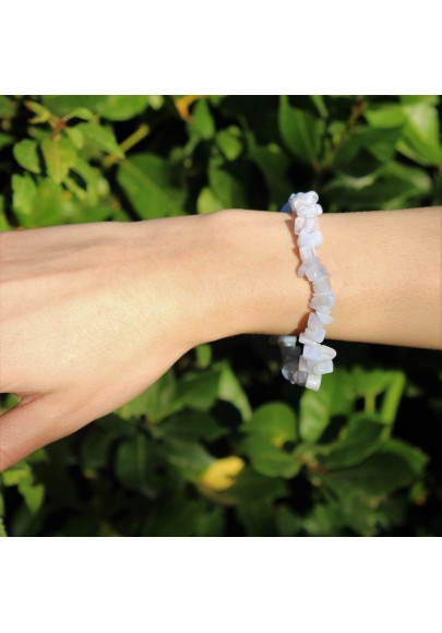 Bracelet BLUE CHALCEDONY Chips Crystal Healing Chakra Reiki Zen 11g A+