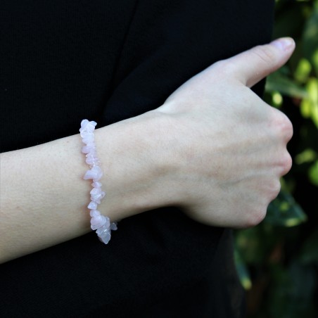 Bracelet in Rose Quartz Chips Crystal Healing Chakra Minerals Tumbled Stones A+-5