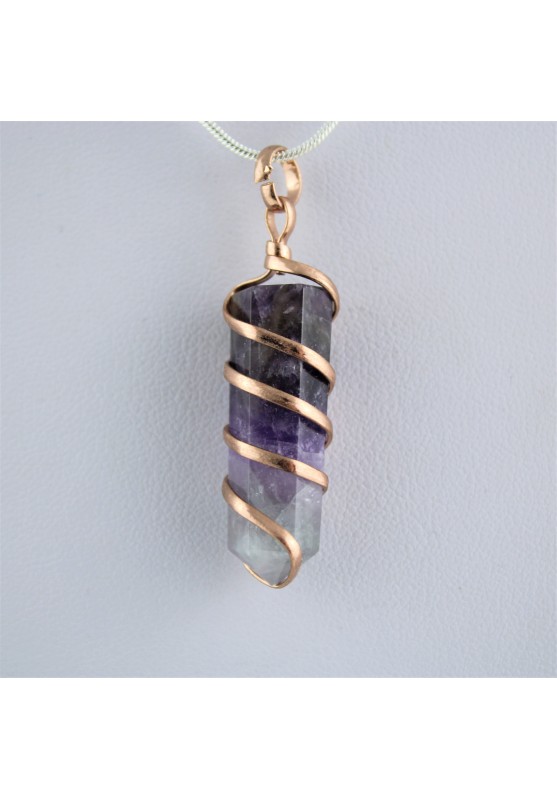 Mineral Pendant Shamanic Amethyst with Spiral in copper Crystal Healing-1