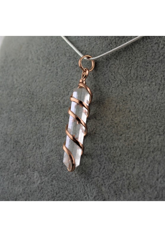 Pendant Point Clear Quartz Necklace Spiral of Copper Rock's Crystal Necklace-1