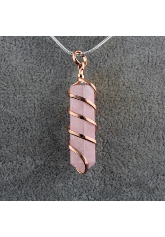 Copper Spiral Rose Quartz Pendant - Taurus Libra Capricorn Crystal Healing-2