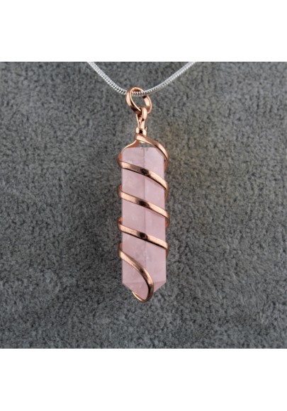 Copper Spiral Rose Quartz Pendant - Taurus Libra Capricorn Crystal Healing