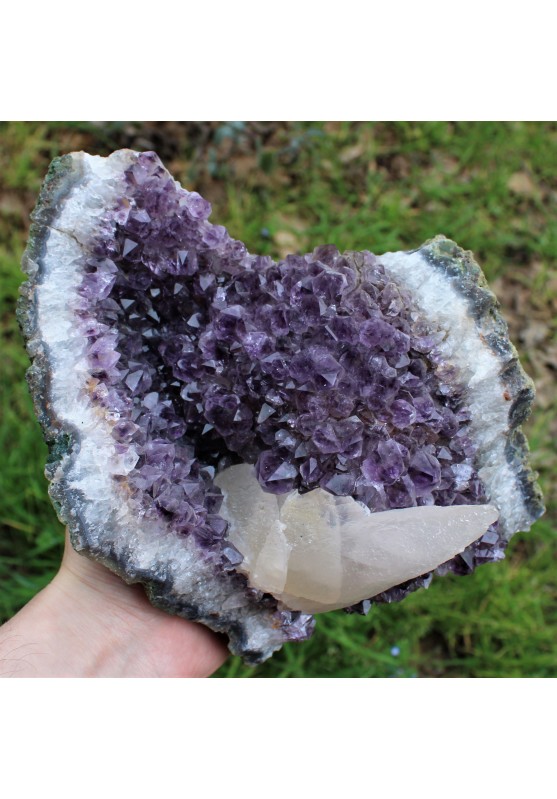 Minerales Grande Drusa Amatista Geoda con calcita Decoración de Hogar 3473g-1