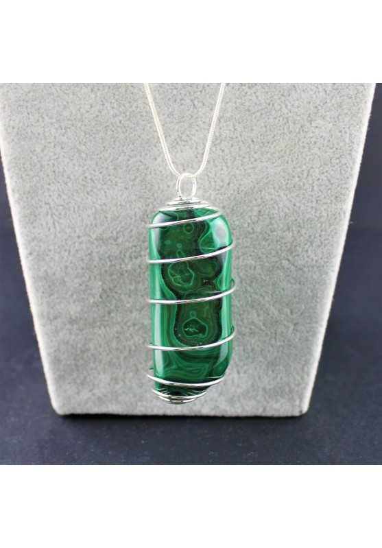 LARGE MALACHITE Pendant Hand Made on SILVER Plated Spiral A+