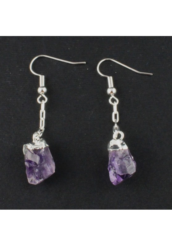 Earrings with Point of AMETHYST of Uruguay Plated Silver Crystal therapy