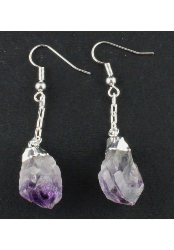 Earrings with Point of AMETHYST of Uruguay Plated Silver Crystal therapy-2