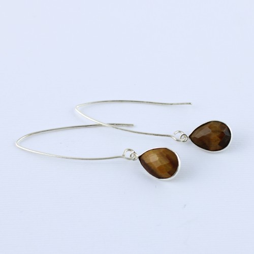 Tiger eye earrings multifaceted Silver plated Minerals Crystals-2