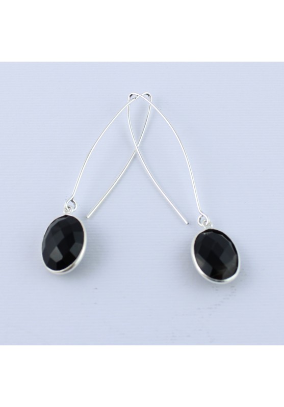Earrings in black onyx multifaceted Silver plated Minerals Crystals-1