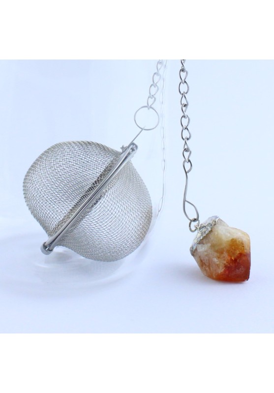 Herbal tea and tea filter with CITRINE quartz tip pendant