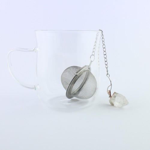 Filter for Tea and Herbal Tea with silver-plated Hyaline Quartz Tip Pendant-2