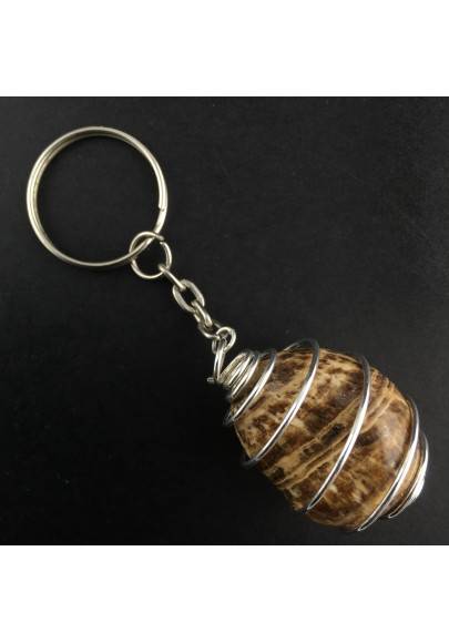 ARAGONITE Keychain Keyring Gift Idea Special Piece Rare with Silver Plated Spiral-1
